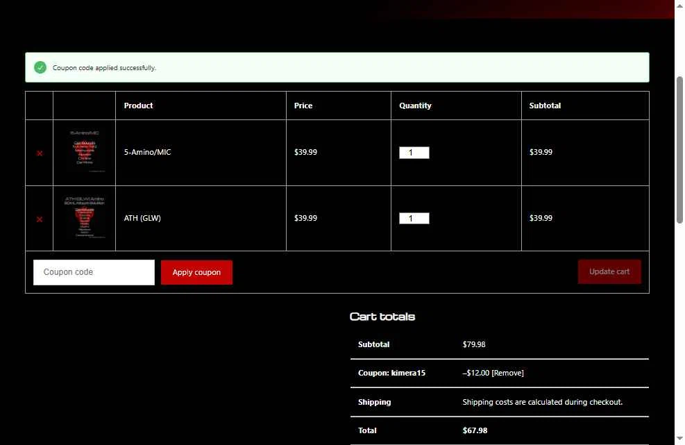 Kimera Chems checkout page showing Kimera Chems discount code box | Screenshot taken by SimplyCodes community member on Nov 28, 2025