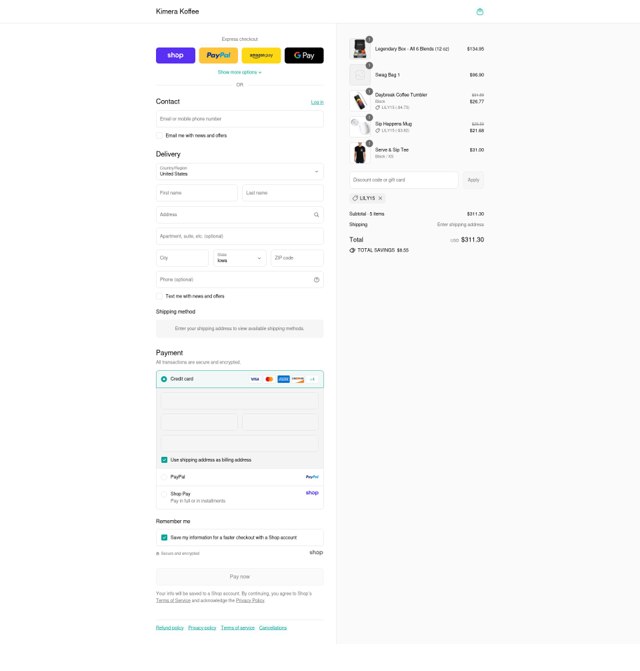 Kimera Koffee checkout page showing Kimera Koffee coupon code box | Screenshot taken by SimplyCodes community member on Sep 5, 2025
