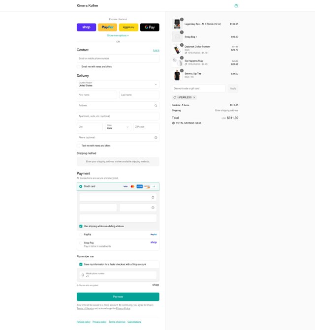 Kimera Koffee checkout page showing Kimera Koffee coupon code box | Screenshot taken by SimplyCodes community member on Sep 5, 2025