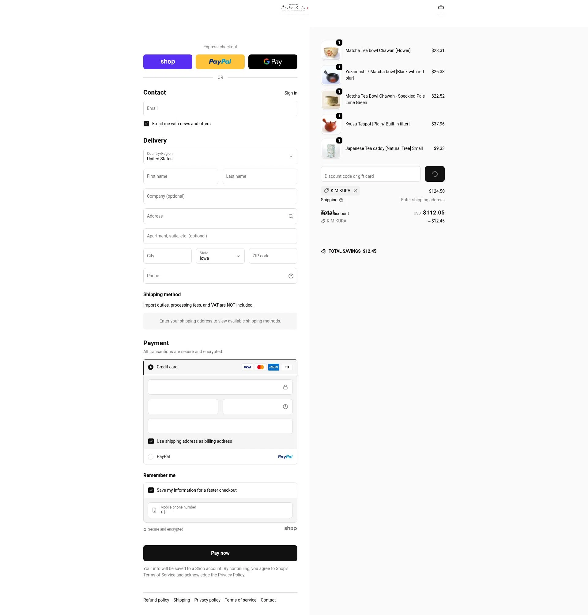 KIMIKURA checkout page showing KIMIKURA promo code box | Screenshot taken by SimplyCodes community member on Jan 23, 2026