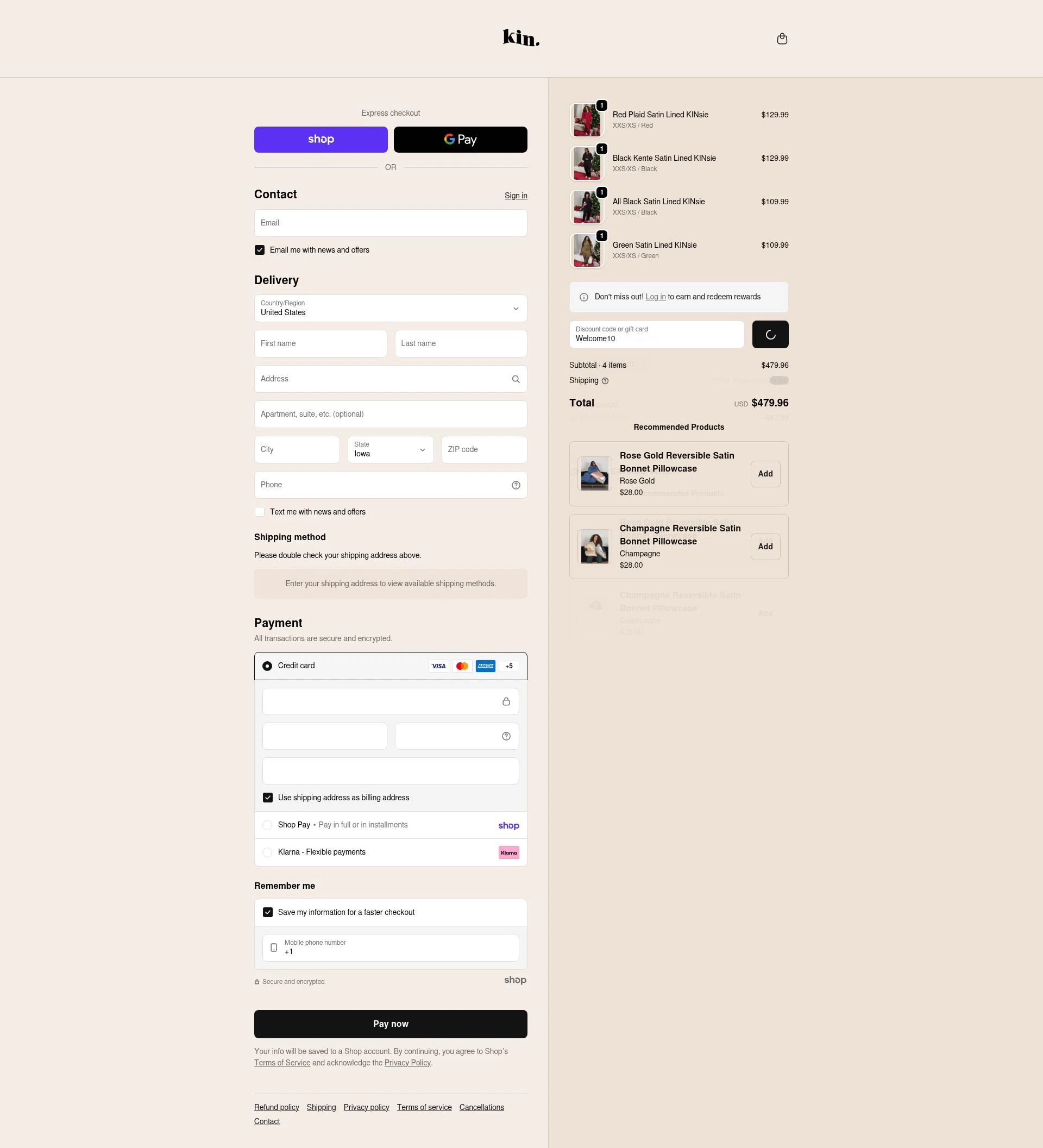 KIN Apparel checkout page showing KIN Apparel discount code box | Screenshot taken by SimplyCodes community member on Jan 30, 2026
