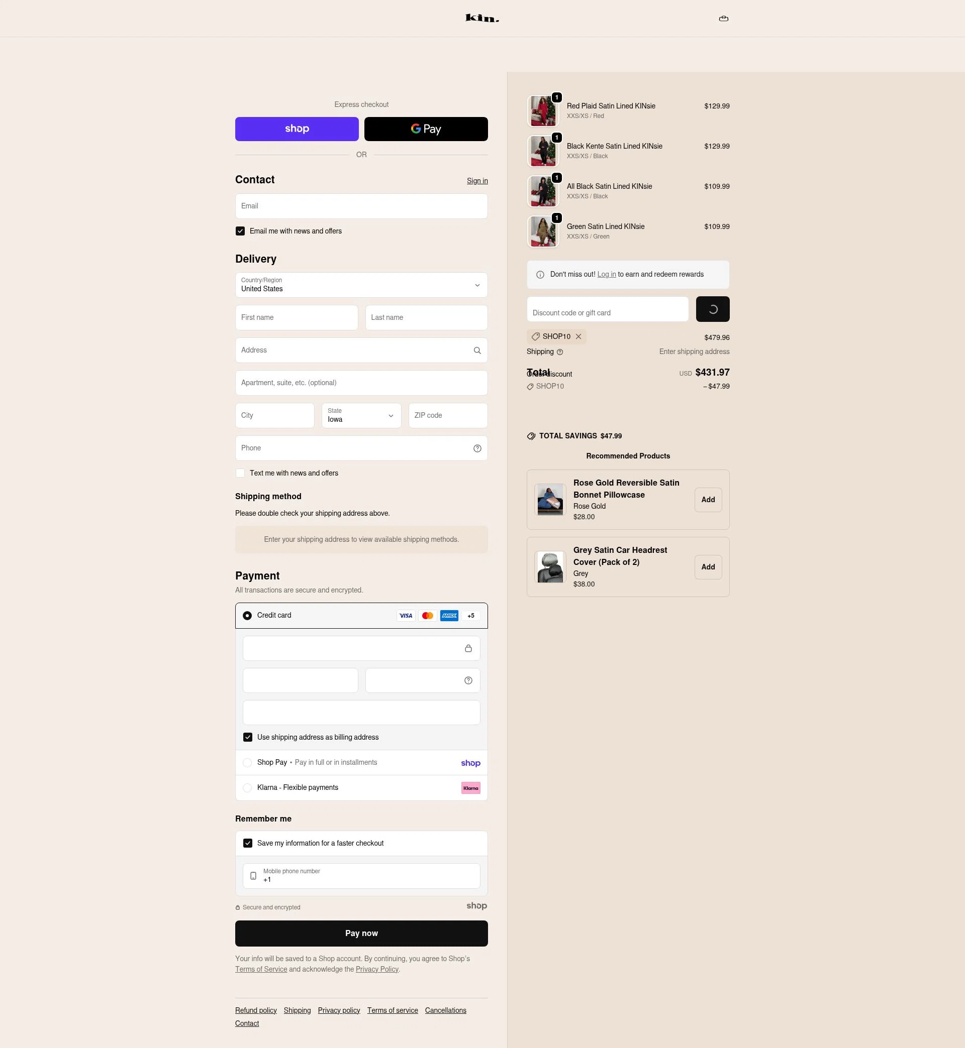 KIN Apparel checkout page showing KIN Apparel discount code box | Screenshot taken by SimplyCodes community member on Jan 21, 2026