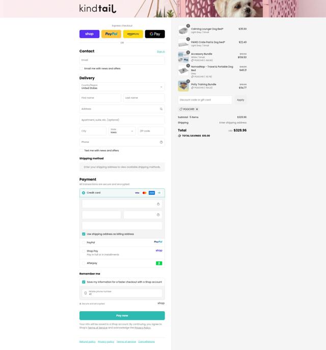 Kind Tail checkout page showing Kind Tail promo code box | Screenshot taken by SimplyCodes community member on Sep 16, 2025