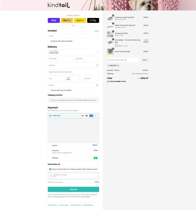 Kind Tail checkout page showing Kind Tail promo code box | Screenshot taken by SimplyCodes community member on Sep 16, 2025