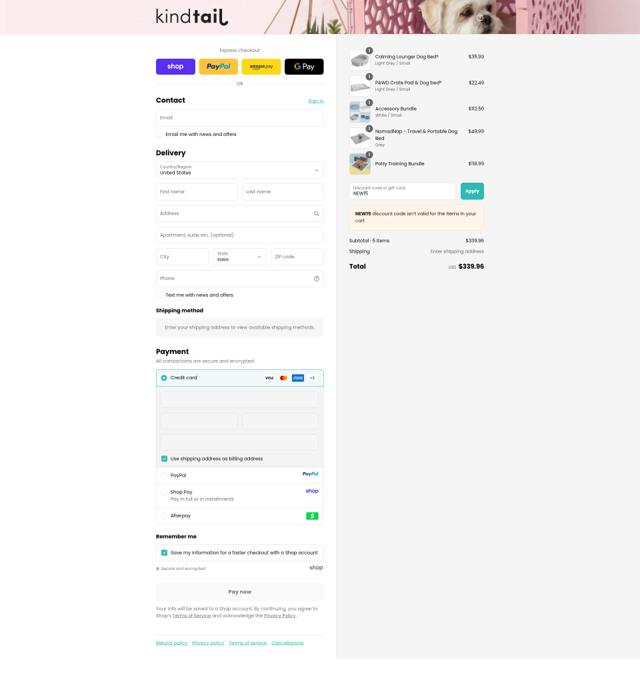Kind Tail checkout page showing Kind Tail promo code box | Screenshot taken by SimplyCodes community member on Sep 16, 2025