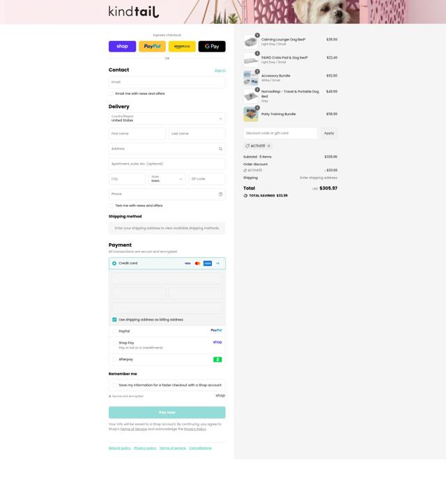 Kind Tail checkout page showing Kind Tail promo code box | Screenshot taken by SimplyCodes community member on Sep 16, 2025
