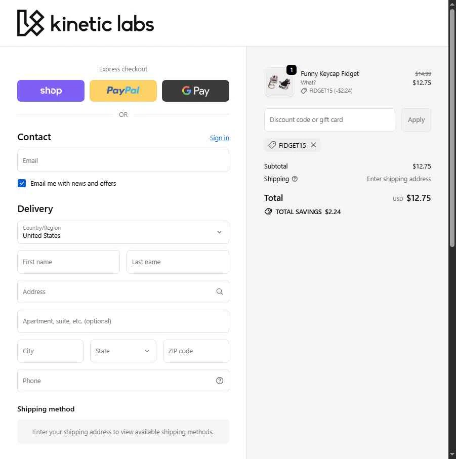Kinetic Labs checkout page showing Kinetic Labs discount code box | Screenshot taken by SimplyCodes community member on Feb 2, 2026