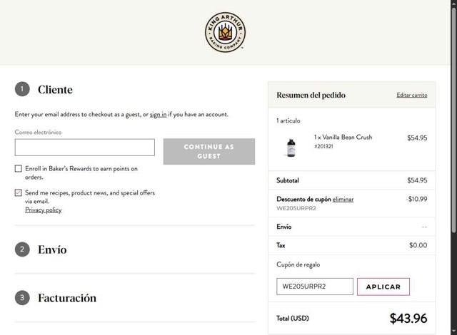 King Arthur Baking checkout page showing King Arthur Baking coupon code box | Screenshot taken by SimplyCodes community member on Apr 27, 2025