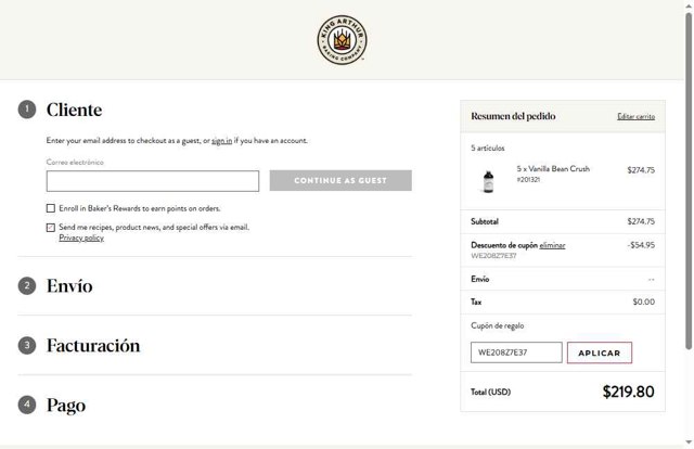 King Arthur Baking checkout page showing King Arthur Baking coupon code box | Screenshot taken by SimplyCodes community member on May 1, 2025