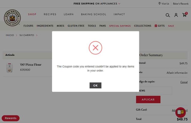 King Arthur Baking checkout page showing King Arthur Baking coupon code box | Screenshot taken by SimplyCodes community member on May 30, 2025