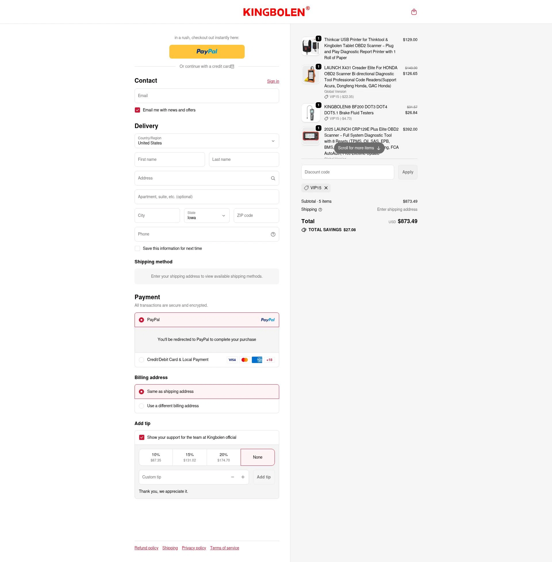 KINGBOLEN checkout page showing KINGBOLEN discount code box | Screenshot taken by SimplyCodes community member on Feb 13, 2026