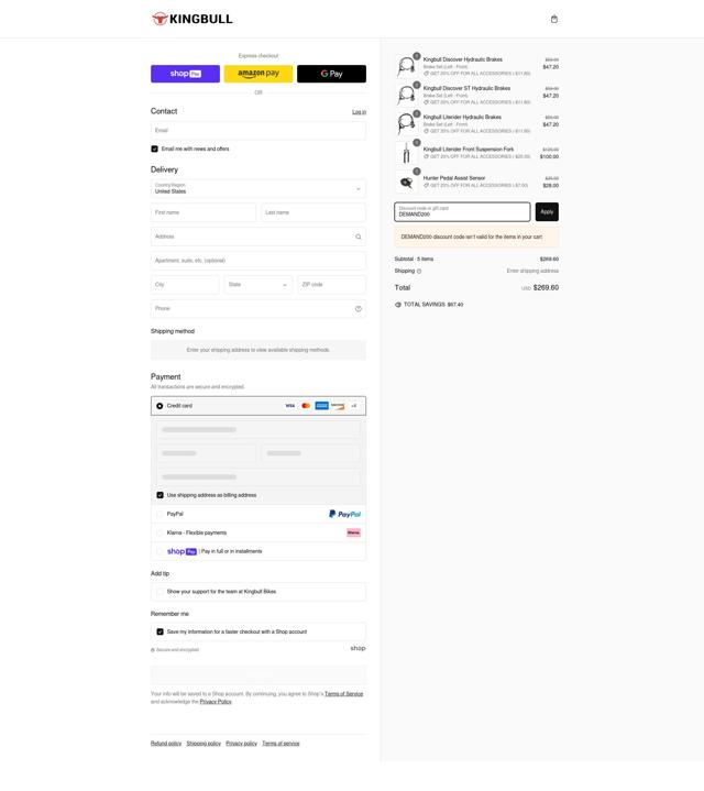 Kingbull checkout page showing Kingbull discount code box | Screenshot taken by SimplyCodes community member on Feb 26, 2025