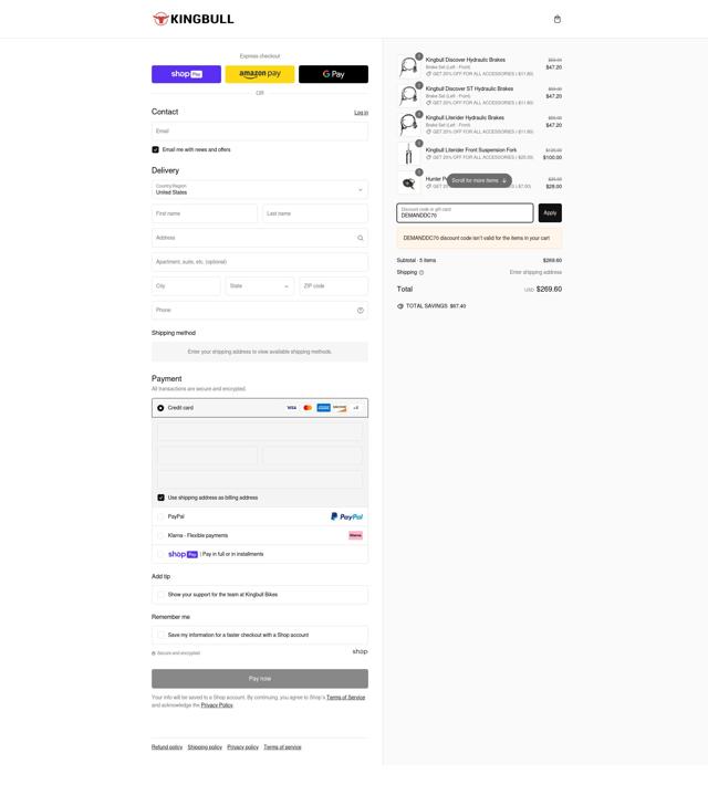 Kingbull checkout page showing Kingbull discount code box | Screenshot taken by SimplyCodes community member on Feb 26, 2025