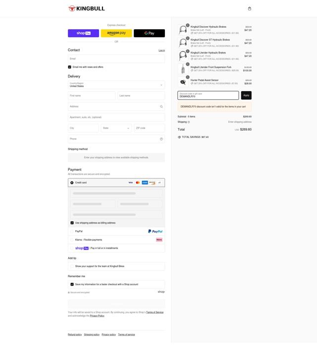 Kingbull checkout page showing Kingbull discount code box | Screenshot taken by SimplyCodes community member on Feb 26, 2025