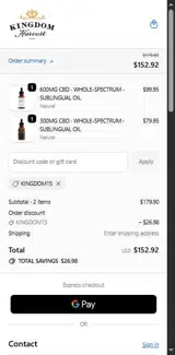 KINGDOM15 coupon verification screenshot