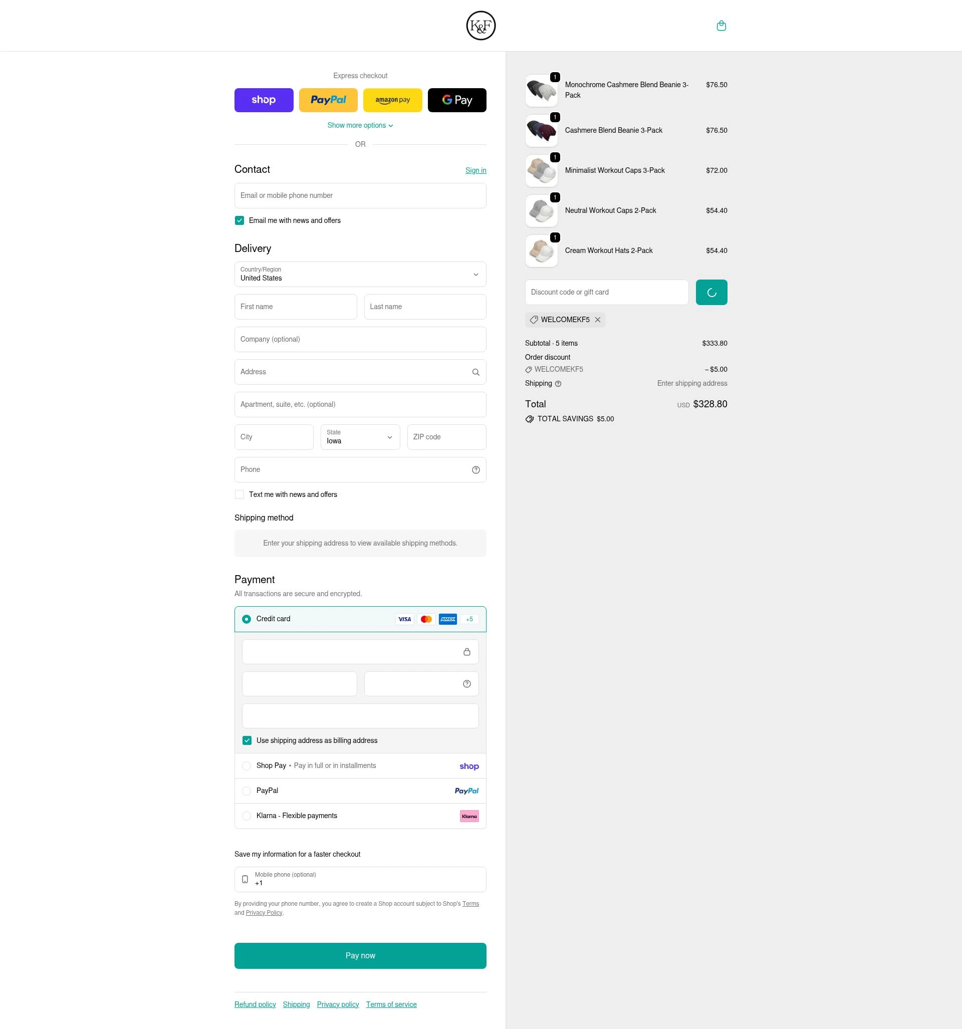 King and Fifth Supply Co. checkout page showing King and Fifth Supply Co. promo code box | Screenshot taken by SimplyCodes community member on Feb 20, 2026