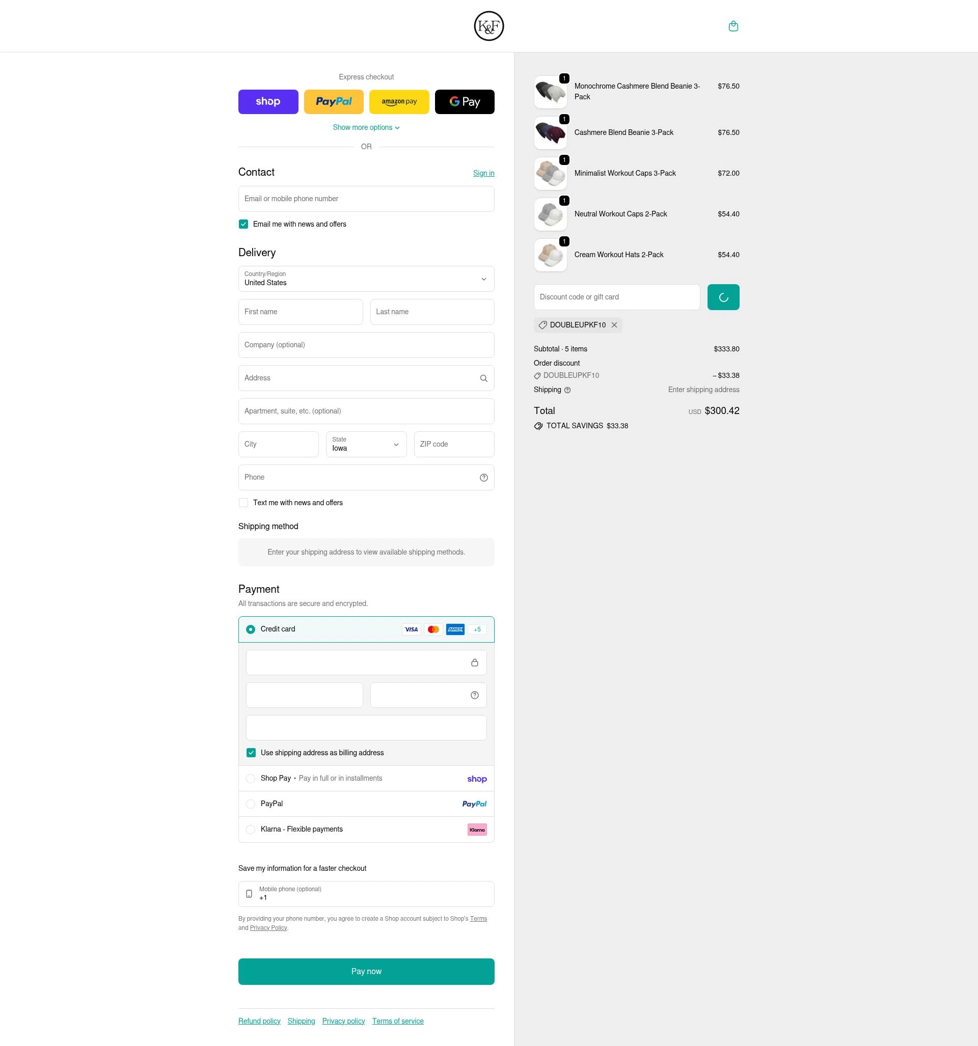 King and Fifth Supply Co. checkout page showing King and Fifth Supply Co. promo code box | Screenshot taken by SimplyCodes community member on Feb 25, 2026