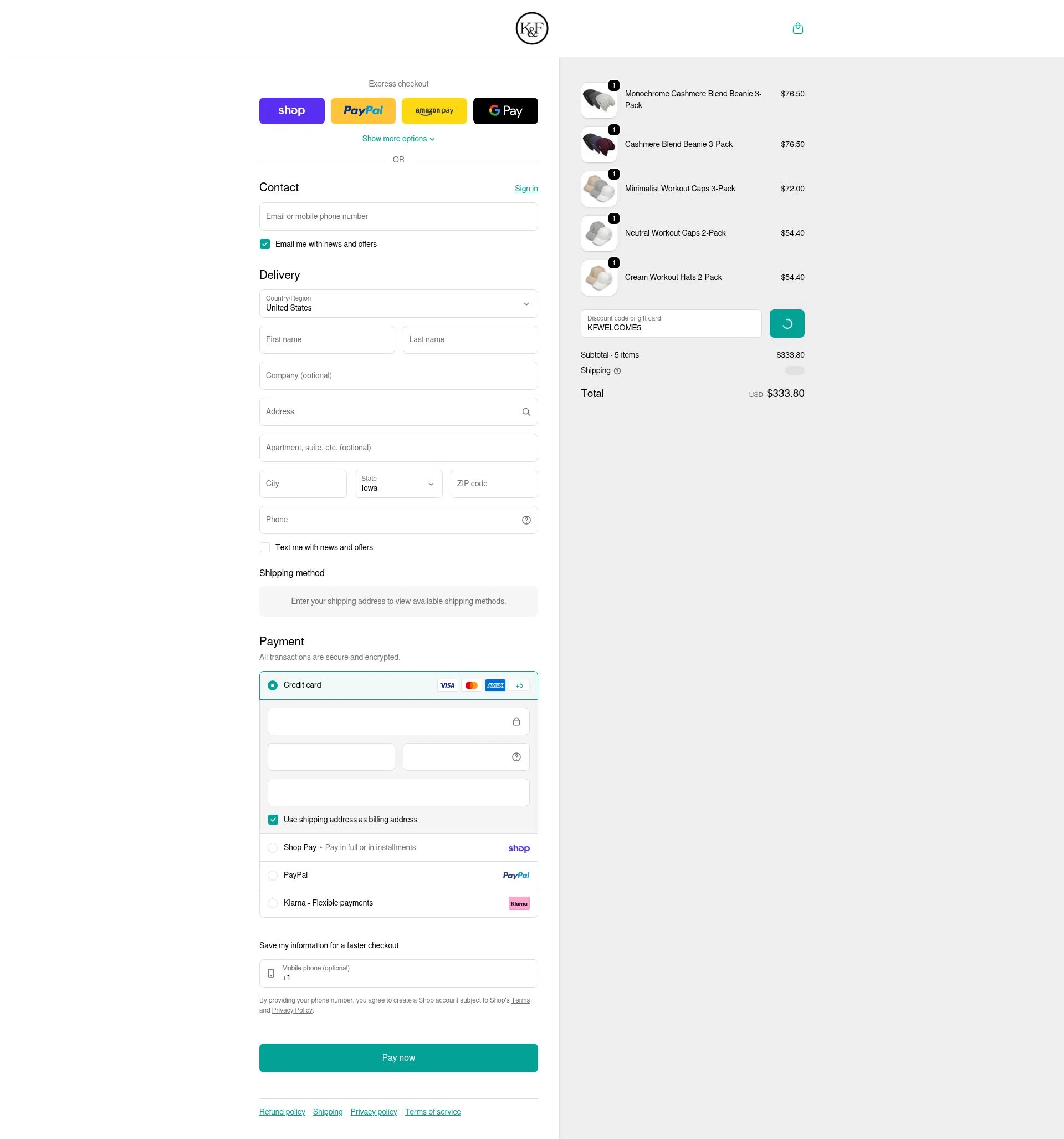 King and Fifth Supply Co. checkout page showing King and Fifth Supply Co. promo code box | Screenshot taken by SimplyCodes community member on Feb 25, 2026