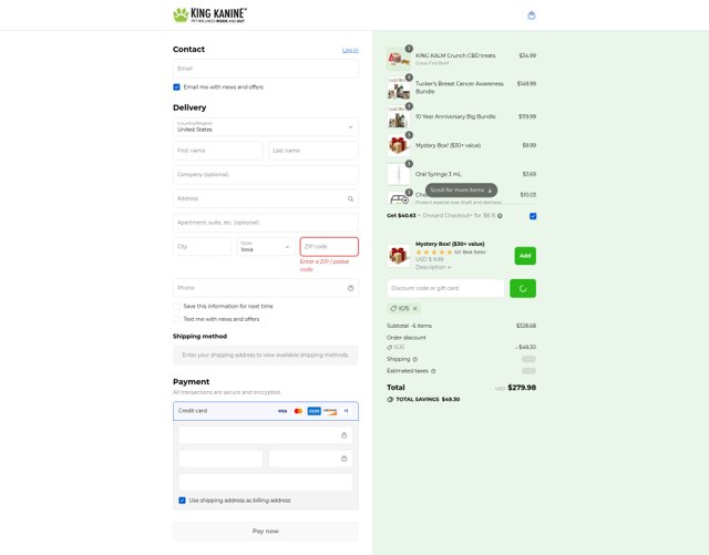 King Kanine checkout page showing King Kanine discount code box | Screenshot taken by SimplyCodes community member on Sep 8, 2025