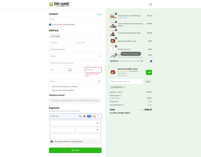 King Kanine checkout page showing King Kanine discount code box | Screenshot taken by SimplyCodes community member on Sep 8, 2025