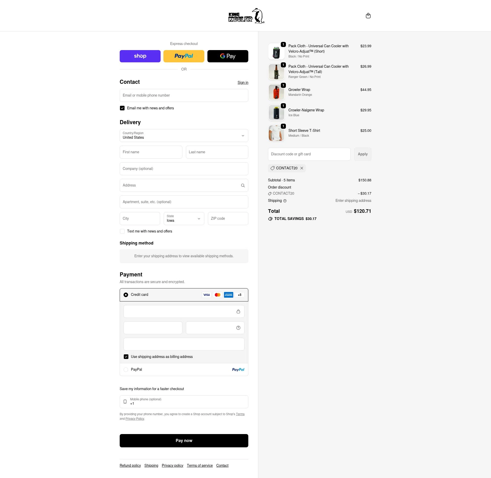 KingKooler checkout page showing KingKooler promo code box | Screenshot taken by SimplyCodes community member on Feb 13, 2026