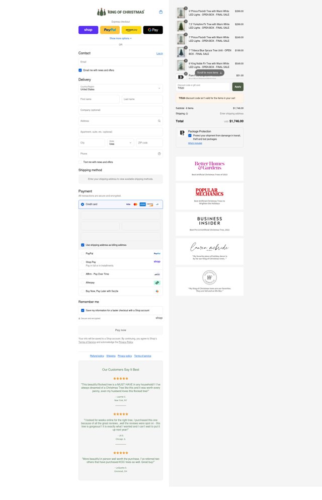 King of Christmas checkout page showing King of Christmas coupon code box | Screenshot taken by SimplyCodes community member on Sep 8, 2025