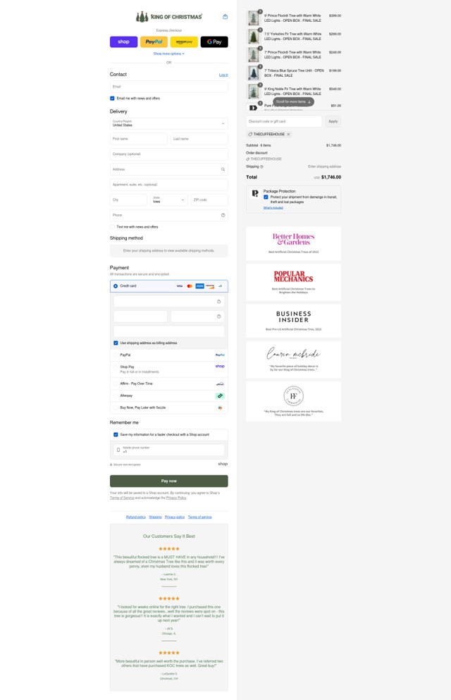 King of Christmas checkout page showing King of Christmas coupon code box | Screenshot taken by SimplyCodes community member on Sep 8, 2025