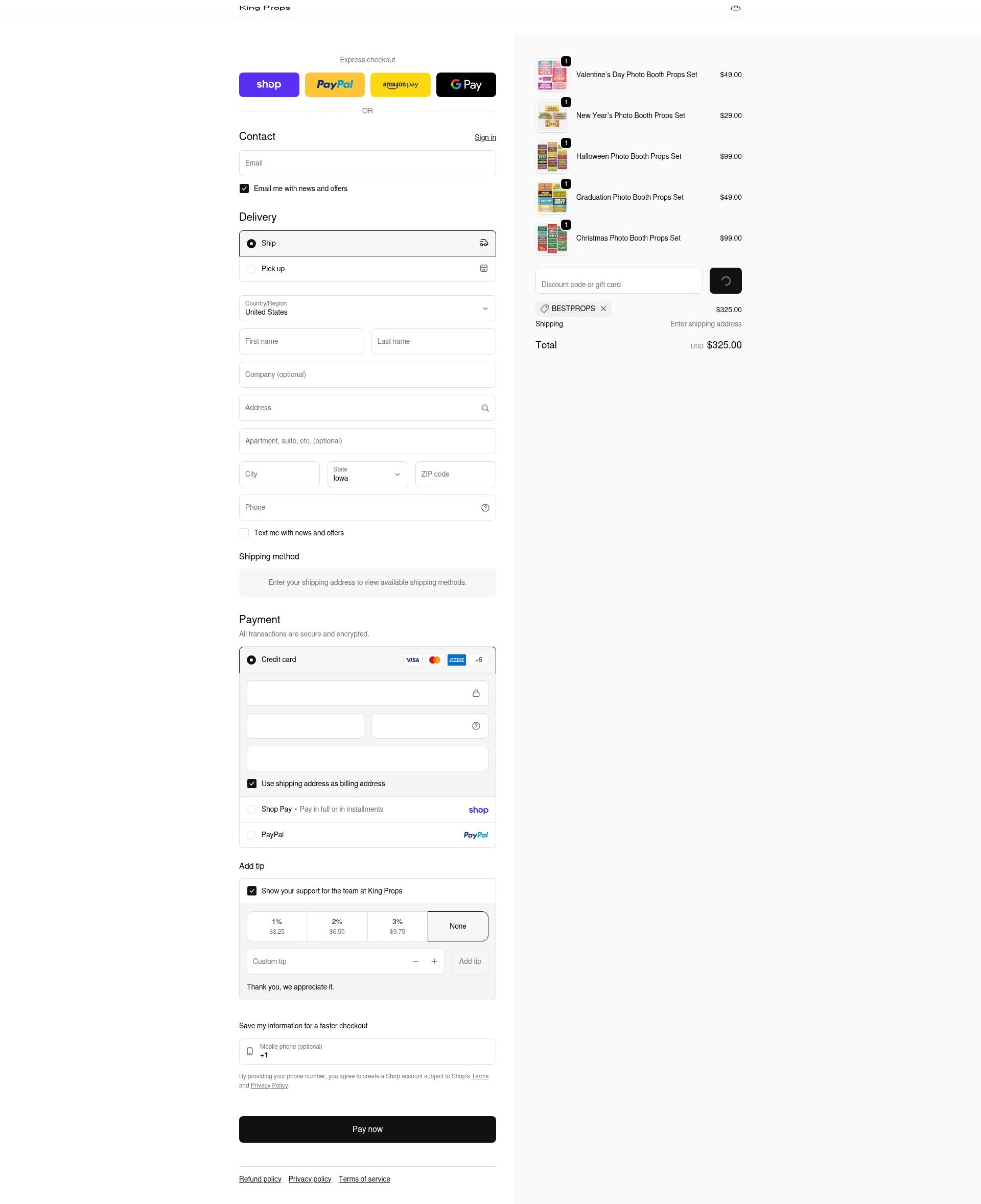 King Props checkout page showing King Props promo code box | Screenshot taken by SimplyCodes community member on Feb 9, 2026