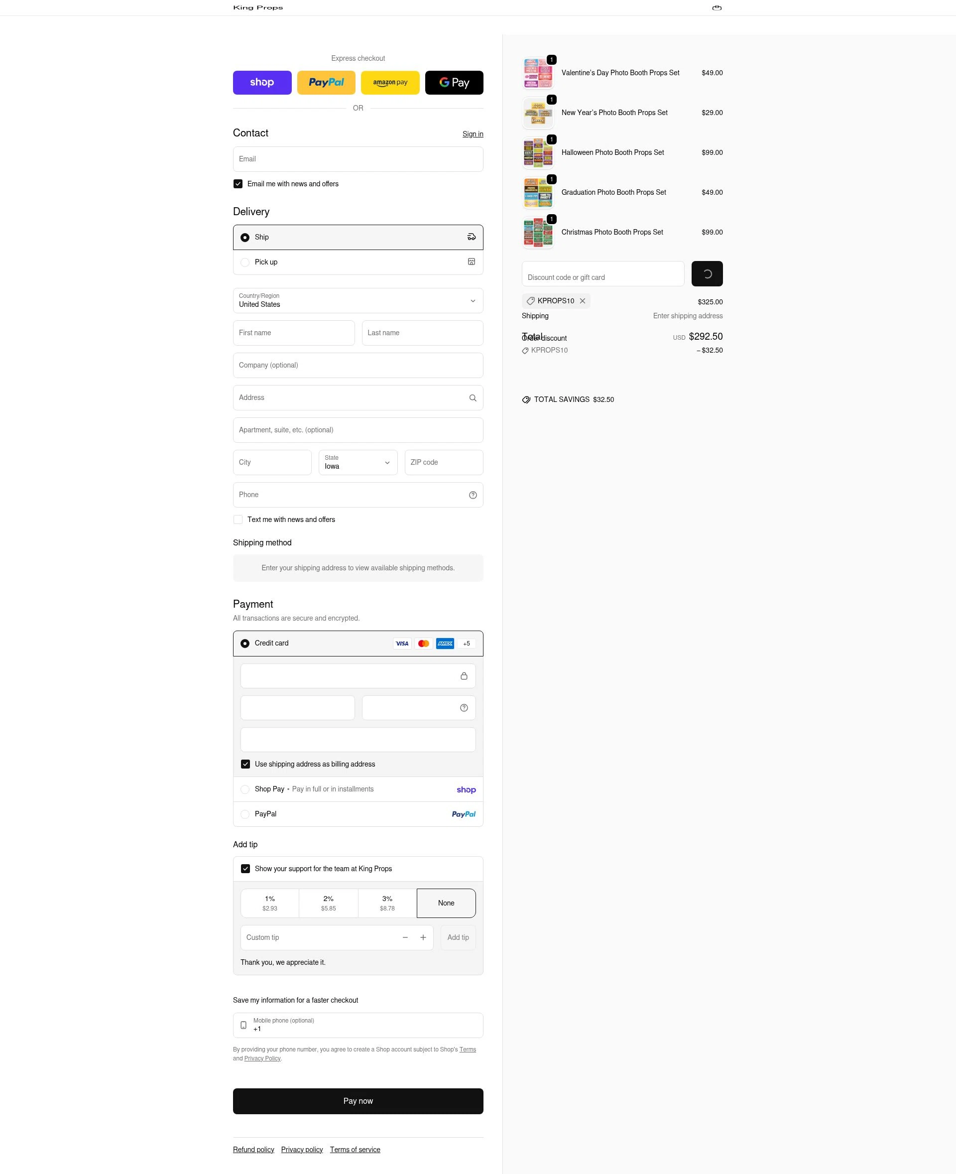 King Props checkout page showing King Props promo code box | Screenshot taken by SimplyCodes community member on Feb 9, 2026