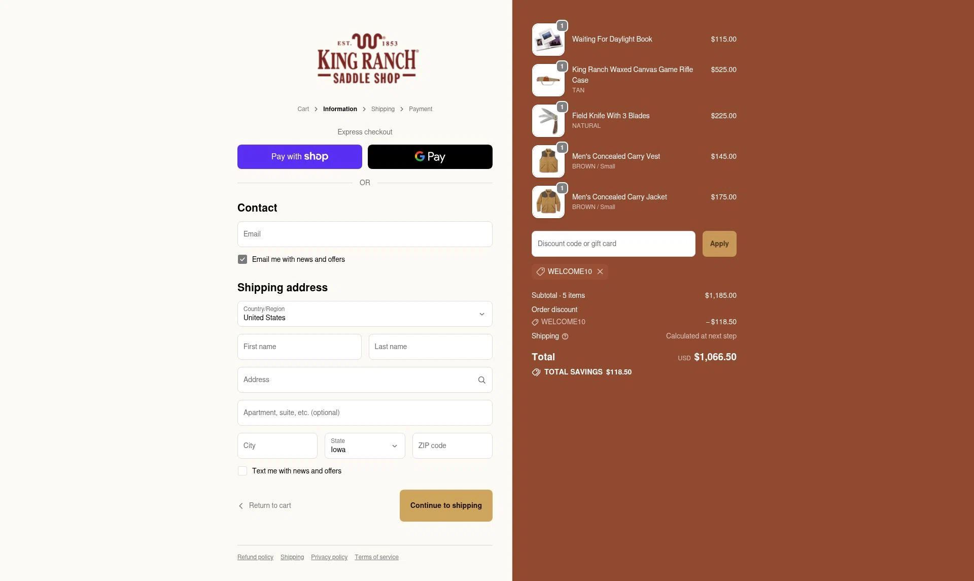 King Ranch Saddle Shop checkout page showing King Ranch Saddle Shop promo code box | Screenshot taken by SimplyCodes community member on Jan 7, 2026