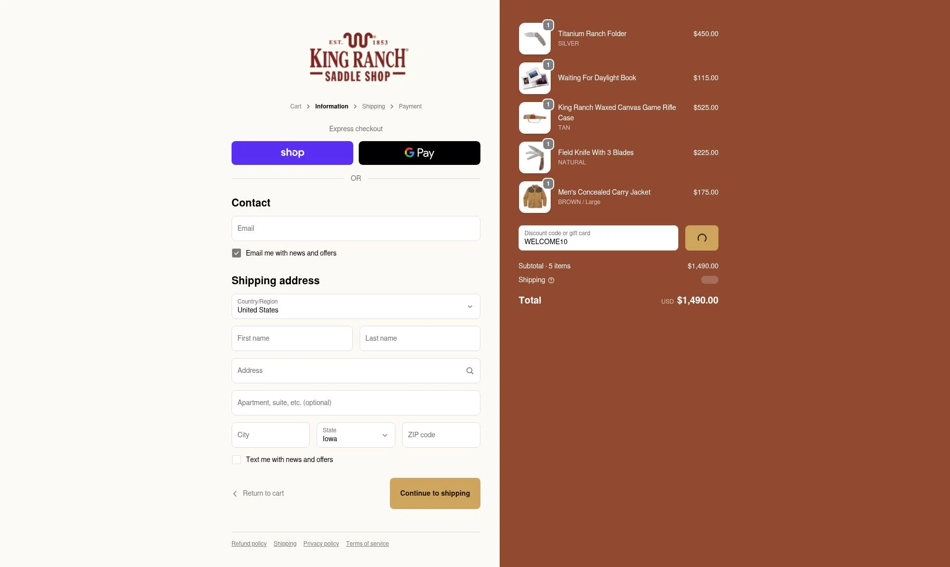 King Ranch Saddle Shop checkout page showing King Ranch Saddle Shop promo code box | Screenshot taken by SimplyCodes community member on Feb 13, 2026