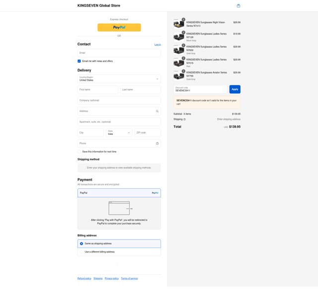 KINGSEVEN checkout page showing KINGSEVEN discount code box | Screenshot taken by SimplyCodes community member on Aug 31, 2025