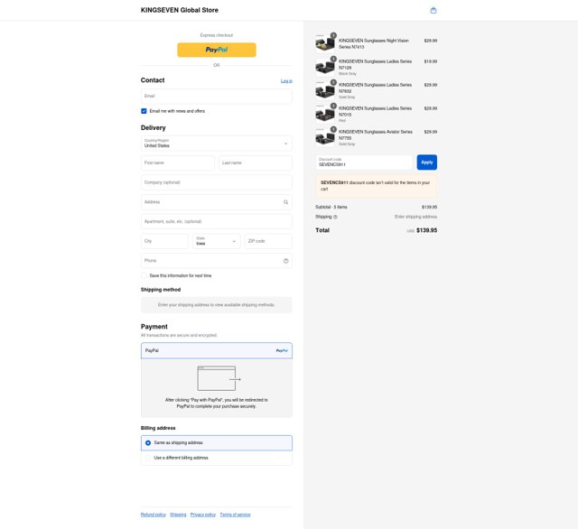 KINGSEVEN checkout page showing KINGSEVEN discount code box | Screenshot taken by SimplyCodes community member on Sep 4, 2025