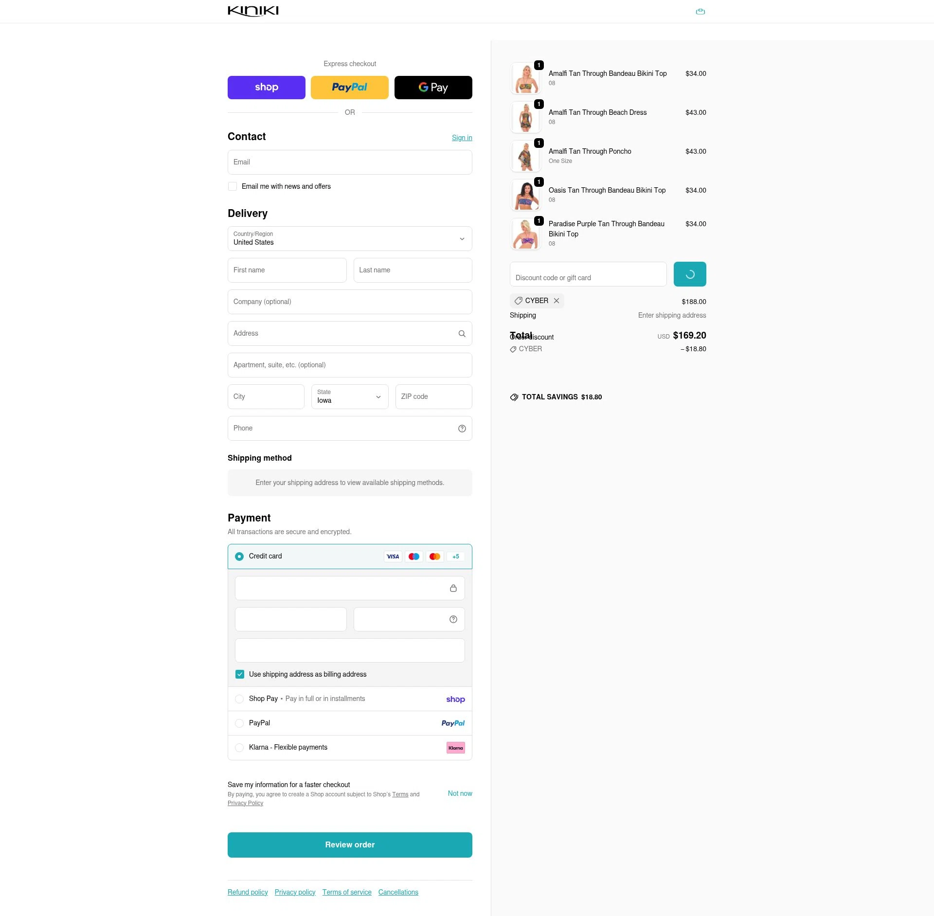 Kiniki checkout page showing Kiniki promo code box | Screenshot taken by SimplyCodes community member on Feb 18, 2026
