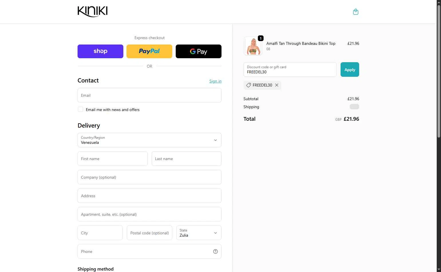 Kiniki checkout page showing Kiniki promo code box | Screenshot taken by SimplyCodes community member on Feb 18, 2026