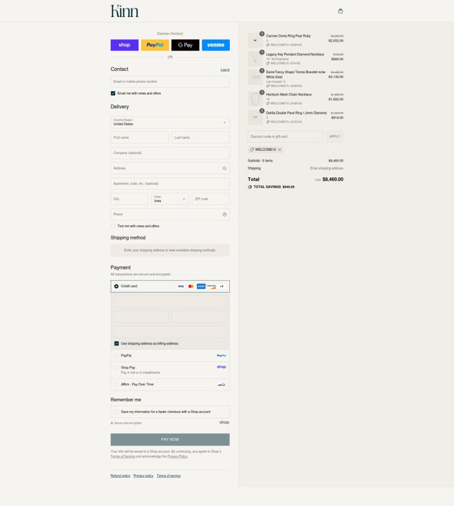 Kinn Studio checkout page showing Kinn Studio discount code box | Screenshot taken by SimplyCodes community member on Sep 2, 2025