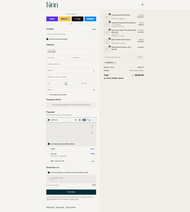 Kinn Studio checkout page showing Kinn Studio discount code box | Screenshot taken by SimplyCodes community member on Sep 2, 2025