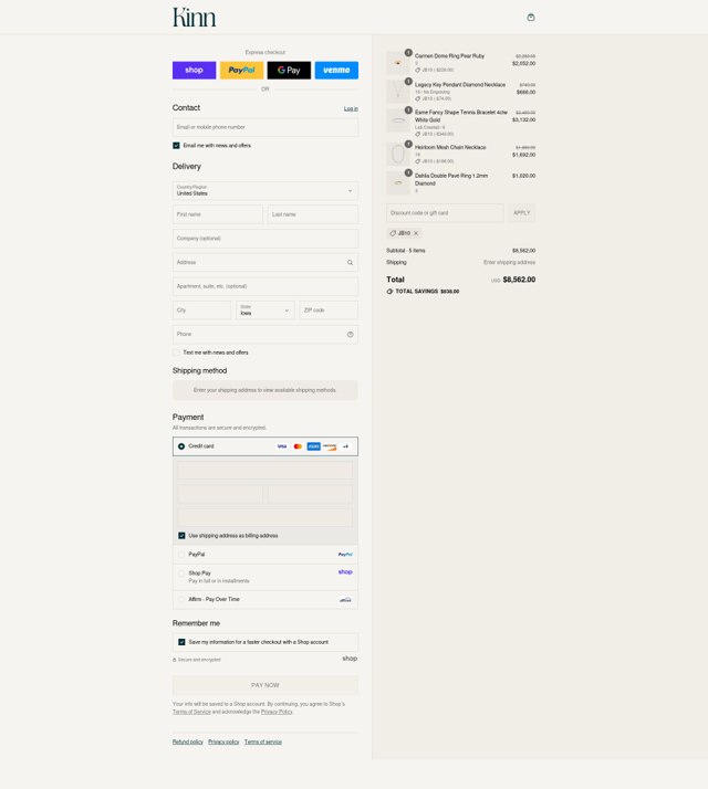 Kinn Studio checkout page showing Kinn Studio discount code box | Screenshot taken by SimplyCodes community member on Sep 2, 2025
