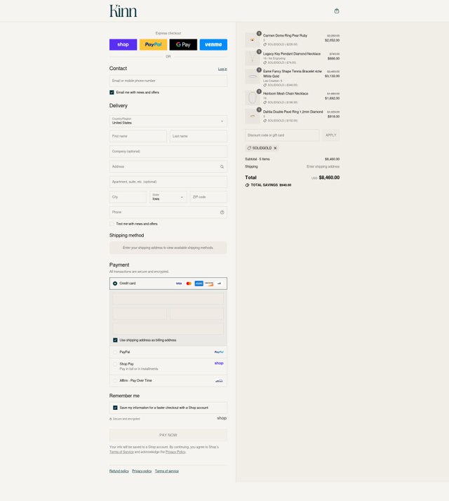 Kinn Studio checkout page showing Kinn Studio discount code box | Screenshot taken by SimplyCodes community member on Sep 2, 2025