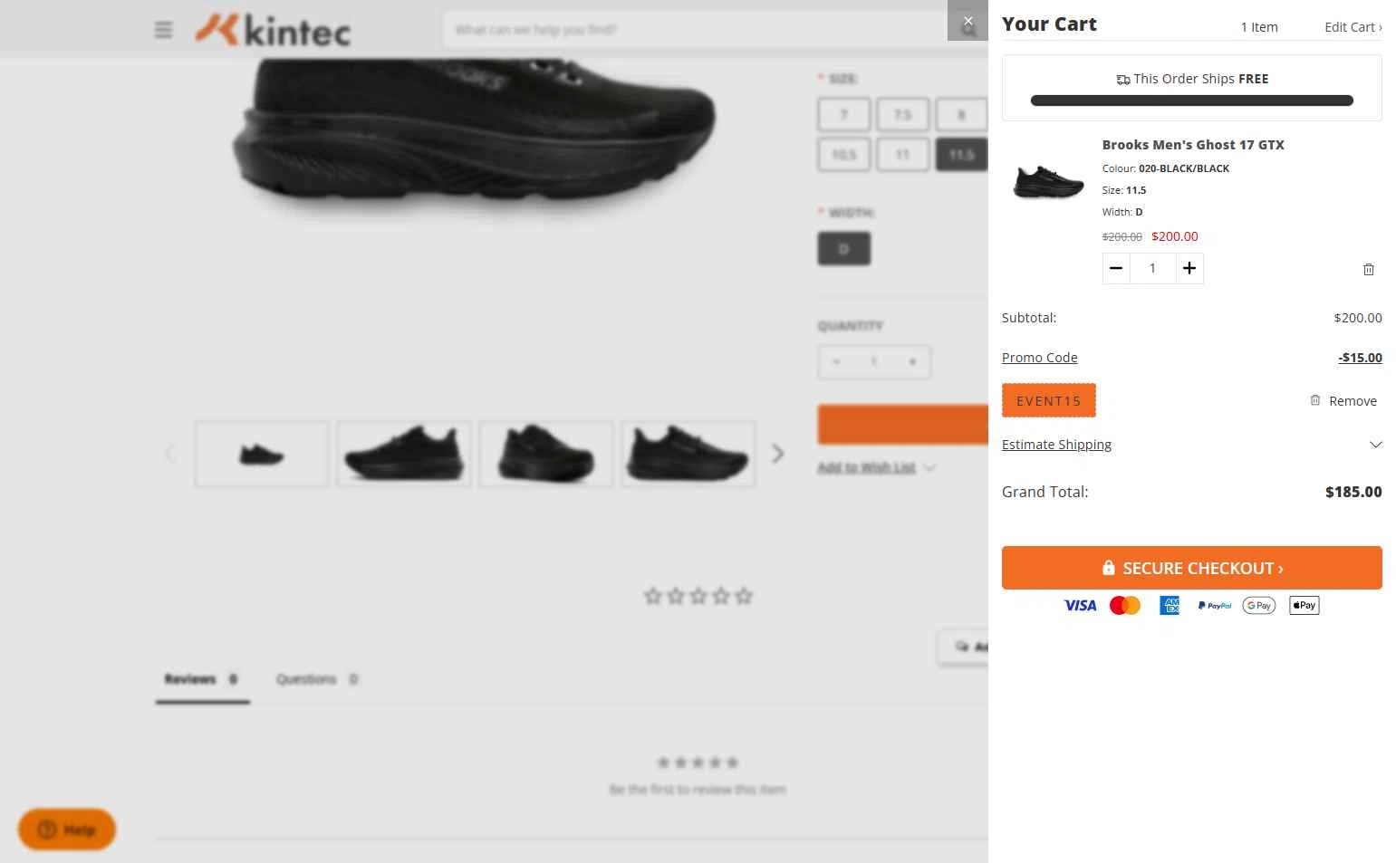 Kintec checkout page showing Kintec promo code box | Screenshot taken by SimplyCodes community member on Jan 2, 2026
