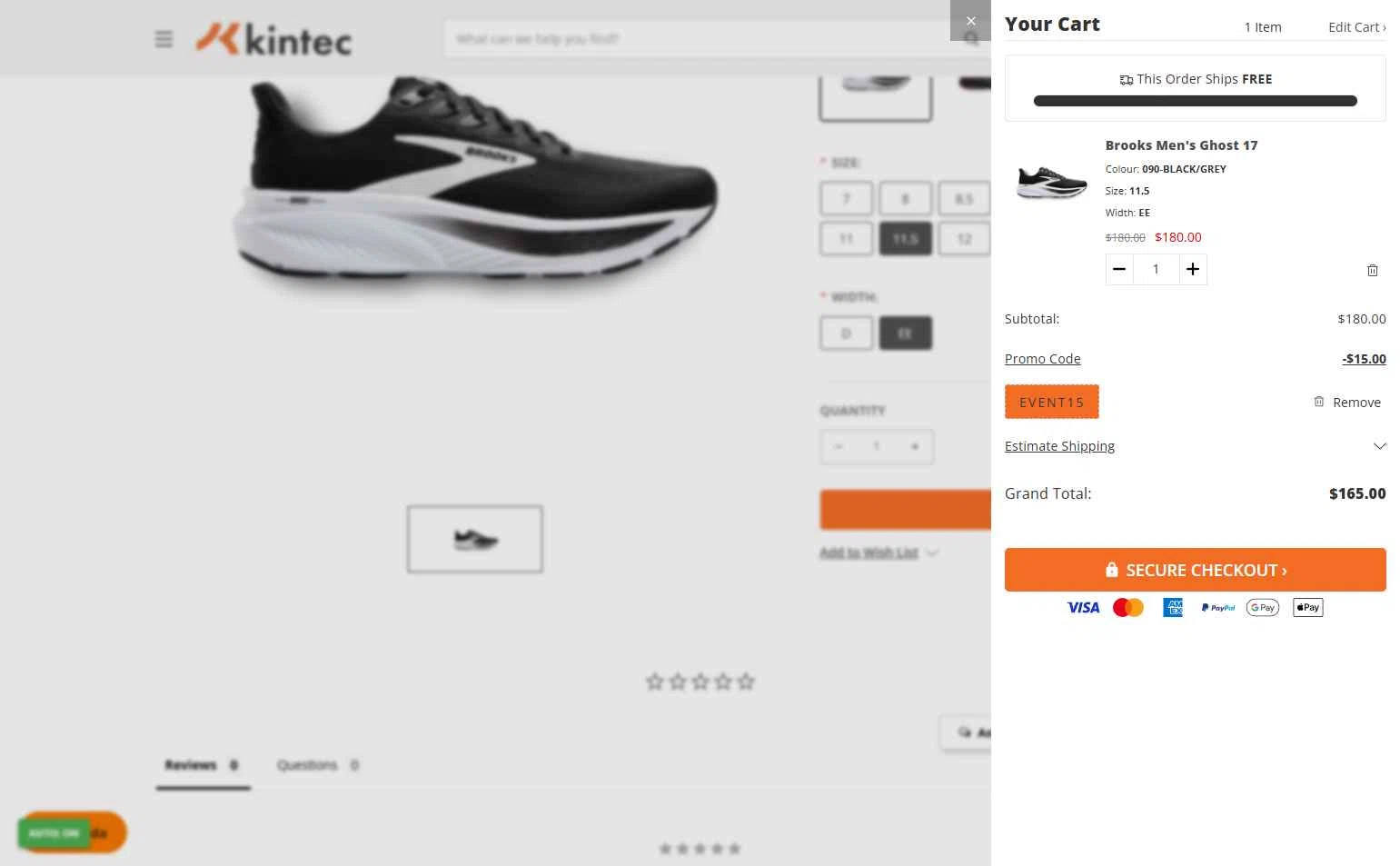 Kintec checkout page showing Kintec promo code box | Screenshot taken by SimplyCodes community member on Dec 4, 2025
