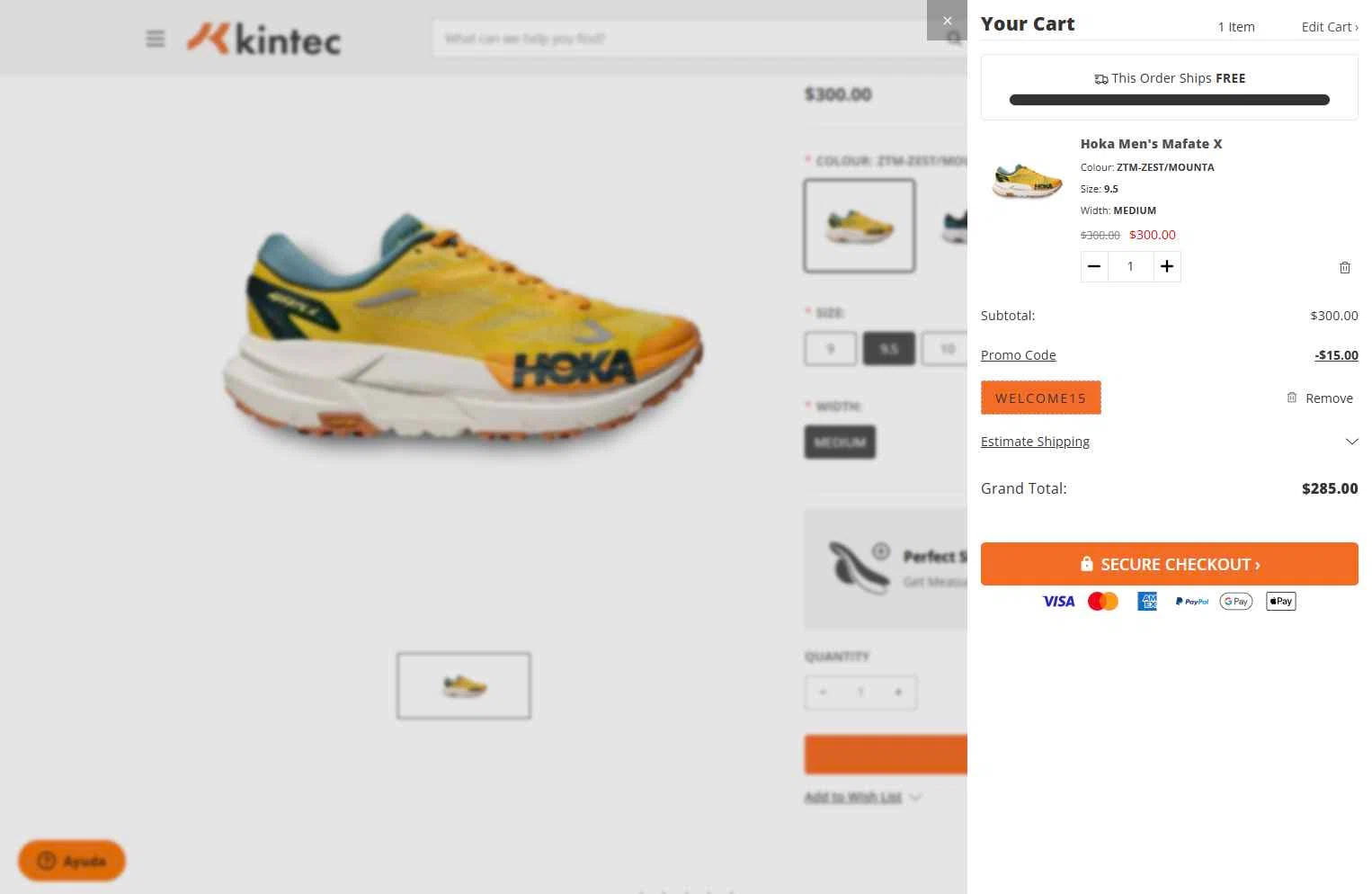 Kintec checkout page showing Kintec promo code box | Screenshot taken by SimplyCodes community member on Jan 18, 2026