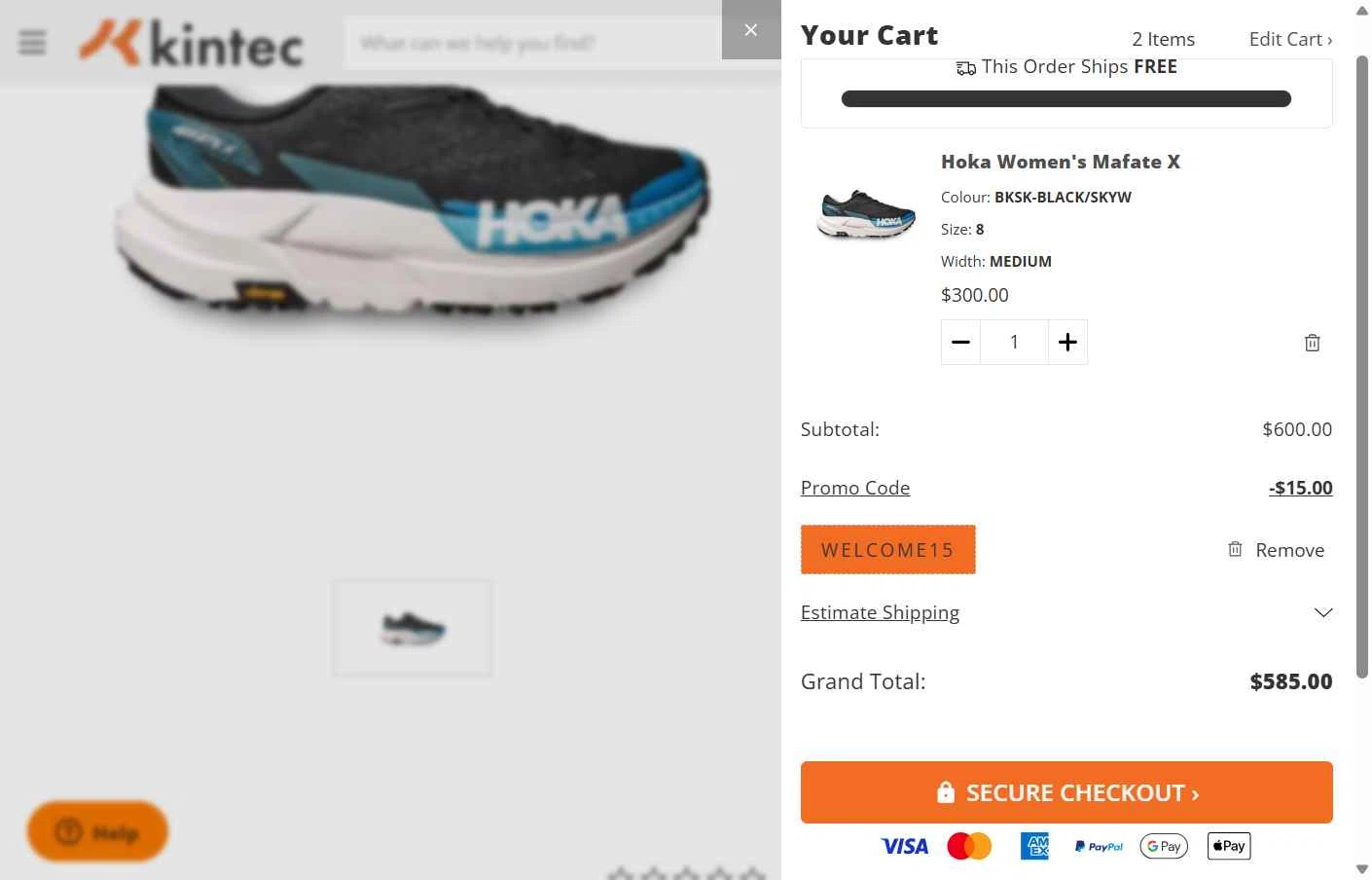 Kintec checkout page showing Kintec promo code box | Screenshot taken by SimplyCodes community member on Dec 20, 2025