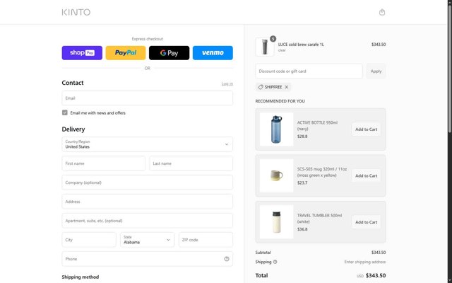 KINTO checkout page showing KINTO discount code box | Screenshot taken by SimplyCodes community member on May 30, 2025