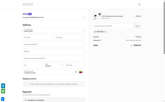 KINTO checkout page showing KINTO discount code box | Screenshot taken by SimplyCodes community member on May 6, 2025
