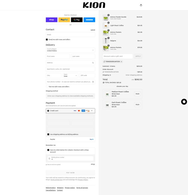 Kion checkout page showing Kion discount code box | Screenshot taken by SimplyCodes community member on Sep 7, 2025