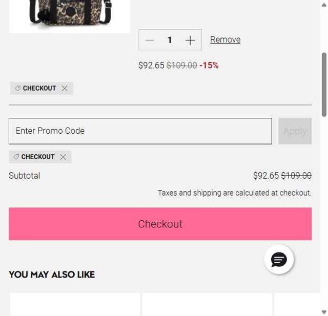 Kipling checkout page showing Kipling discount code box | Screenshot taken by SimplyCodes community member on Sep 3, 2025