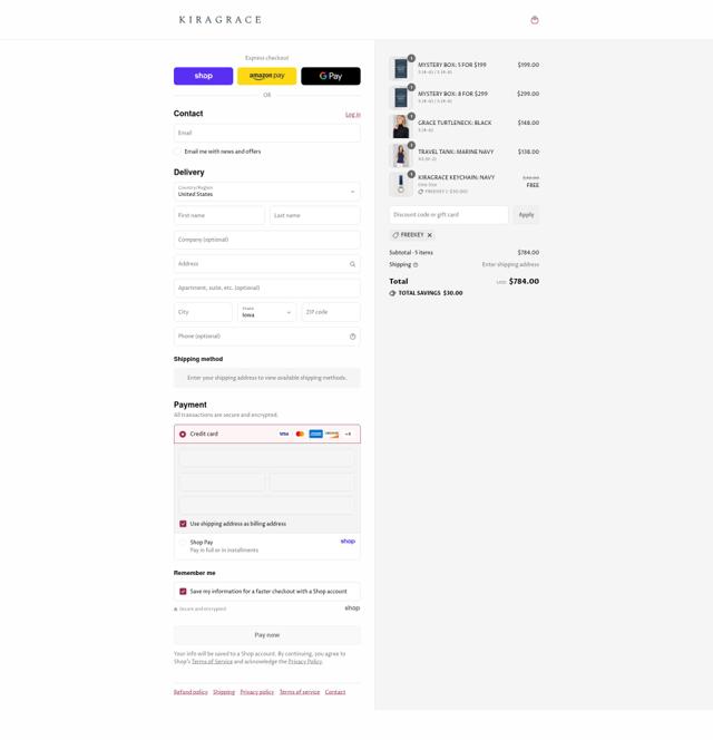 KiraGrace checkout page showing KiraGrace coupon code box | Screenshot taken by SimplyCodes community member on Sep 2, 2025