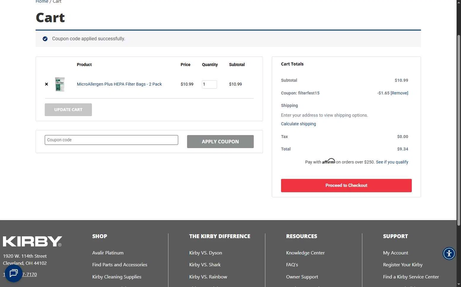 Kirby checkout page showing Kirby coupon code box | Screenshot taken by SimplyCodes community member on Oct 8, 2025