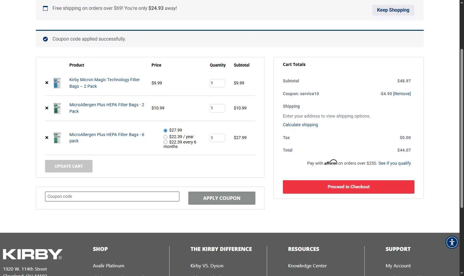 Kirby checkout page showing Kirby coupon code box | Screenshot taken by SimplyCodes community member on Nov 9, 2025